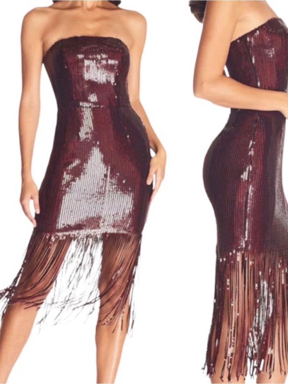 Dress the Population Burgundy Sequin Strapless Dress